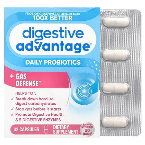 쉬프 Schiff, Digestive Advantage, 데일리 프로바이오틱 + 가스 디펜스, 캡슐 32정 상세 이미지