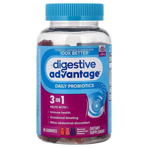 쉬프 Schiff, Digestive Advantage®, 데일리 프로바이오틱 구미젤리, 천연 슈퍼 과일, 구미젤리 90개 상세 이미지