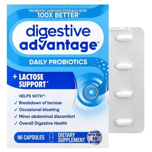 쉬프 Schiff, Digestive Advantage®, 데일리 프로바이오틱 + 유당 보충제, 캡슐 96정 상세 이미지