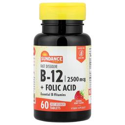 선댄스 비타민 Sundance Vitamins, B-12 + 엽산, 속붕해, 천연 베리, 속붕해 60정