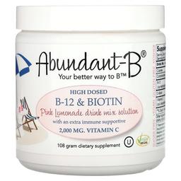 Sufficient C, Abundant-B 고용량 B-12 및 비오틴 드링크 믹스, 핑크 레모네이드, 108g