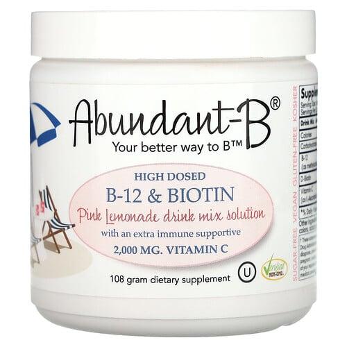 Sufficient C, Abundant-B 고용량 B-12 및 비오틴 드링크 믹스, 핑크 레모네이드, 108g 상품 이미지