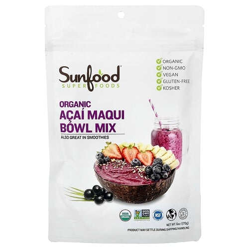 선푸드 Sunfood, 슈퍼 푸드, 유기농 아사이 마퀴 볼 믹스, 170g(6oz) 상세 이미지