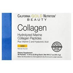 캘리포니아 골드 뉴트리션 California Gold Nutrition, 마린 콜라겐 펩타이드, 비타민C 및 히알루론산 함유, 레몬 맛, 30팩, 각 5.38g(0.19oz)