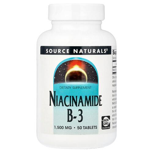 소스 네츄럴 Source Naturals, 나이아신아마이드 B-3, 1,500mg, 50정 상품 이미지