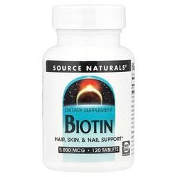 소스 네츄럴 Source Naturals, 바이오틴, 5,000 mcg, 120 타블렛