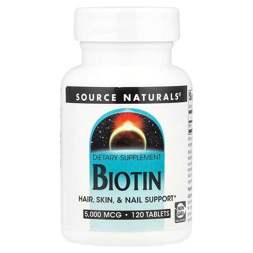 소스 네츄럴 Source Naturals, 바이오틴, 5,000 mcg, 120 타블렛 상품 이미지