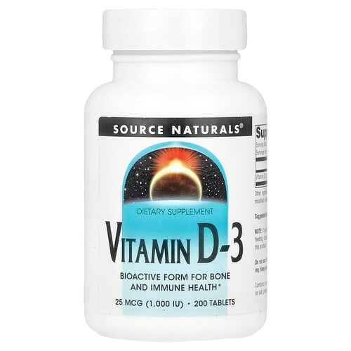 소스 네츄럴 Source Naturals, 비타민D-3, 25mcg(1,000IU), 200정 상세 이미지