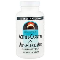 소스 네츄럴 Source Naturals, 아세틸-L-카르니틴 & 알파 리포산, 650mg, 120정