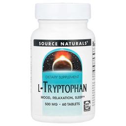 소스 네츄럴 Source Naturals, l-트립토판, 500mg, 60정(1정당 166mg)
