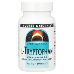 소스 네츄럴 Source Naturals, 코엔자임 B-6가 포함된 L-트립토판, 500 mg, 60 타블렛