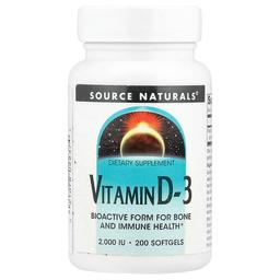 소스 네츄럴 Source Naturals, 비타민 D-3, 2,000 IU, 200 소프트젤