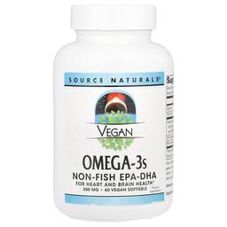 소스 네츄럴 Source Naturals, 비건 오메가3, 생선 무함유 EPA-DHA, 300mg, 비건 소프트젤 60정