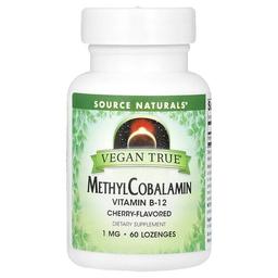 소스 네츄럴 Source Naturals, Vegan True, 메틸코발라민, 체리, 1mg, 사탕 정제 60정