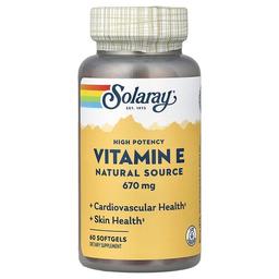 소라레이 Solaray, 비타민E, 천연 공급원, 고효능, 670mg, 소프트젤 60정