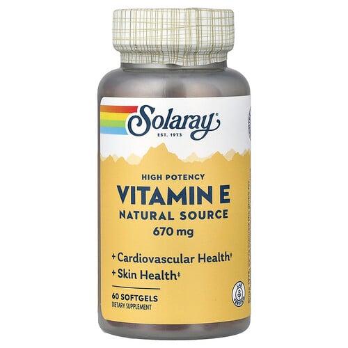소라레이 Solaray, 비타민E, 천연 공급원, 고효능, 670mg, 소프트젤 60정 상품 이미지