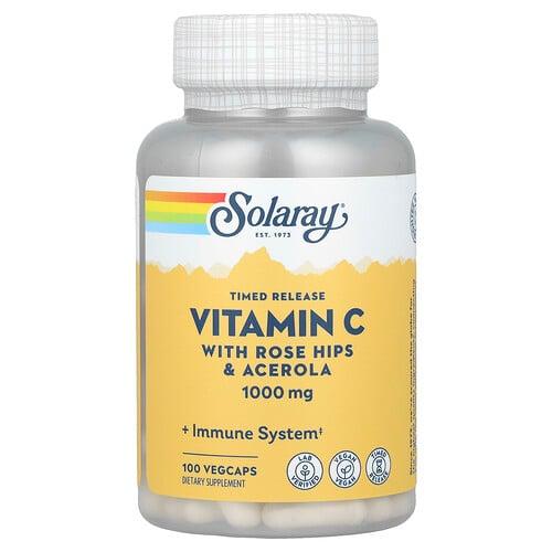 소라레이 Solaray, 서방형 비타민C, 로즈힙 및 아세로라 함유, 1,000mg, 베지 캡슐 100정 상품 이미지