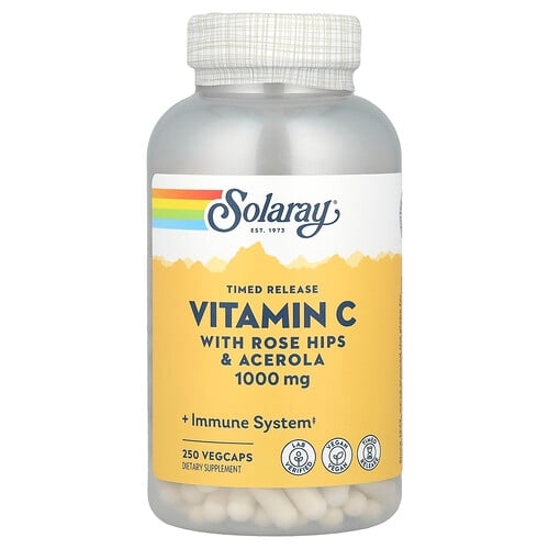 소라레이 Solaray, 서방형 비타민C, 로즈힙 및 아세로라 함유, 1,000mg, 베지 캡슐 250정 상세 이미지