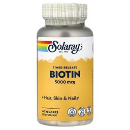 소라레이 Solaray, 서방형 비오틴, 5,000mcg, 베지 캡슐 60정