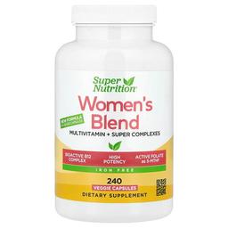 슈퍼 뉴트리션 Super Nutrition, 슈퍼 허브 및 꽃 복합체, 슈퍼 블루그린 복합체, 슈퍼 향신료 복합체 함유 여성용 종합비타민, 철분 무함유, 베지 캡슐 240정