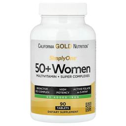 캘리포니아 골드 뉴트리션 California Gold Nutrition, SimplyOne®, 50세 이상 여성용 종합비타민 + 슈퍼 복합체, 비타민A, 비타민C, 미네랄, 식물 성분 함유, 철분 무함유, 90정