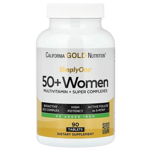 캘리포니아 골드 뉴트리션 California Gold Nutrition, SimplyOne®, 50세 이상 여성용 종합비타민 + 슈퍼 복합체, 비타민A, 비타민C, 미네랄, 식물 성분 함유, 철분 무함유, 90정 상세 이미지