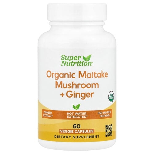 슈퍼 뉴트리션 Super Nutrition, 유기농 잎새버섯 + 생강, 베지 캡슐 60정 상세 이미지