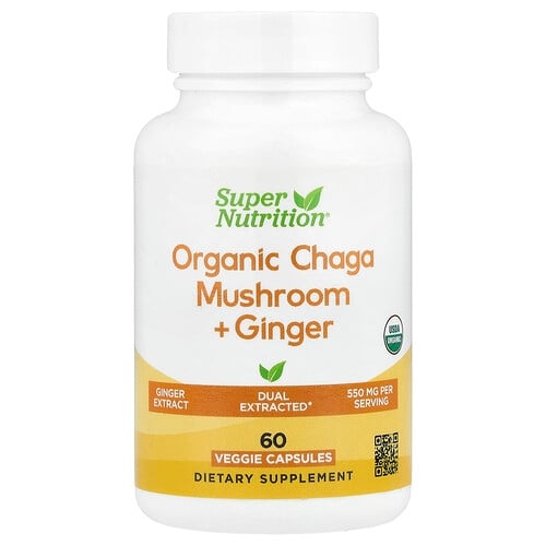 슈퍼 뉴트리션 Super Nutrition, 유기농 차가버섯 + 생강, 베지 캡슐 60정 상세 이미지