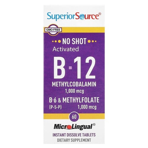 슈프리어 소스 Superior Source, 활성 B-12, 메틸코발라민, B-6(P-5-P) 및 메틸엽산, MicroLingual® 즉시 용해되는 정제 60정 상세 이미지