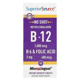 슈프리어 소스 Superior Source, 메틸코발라민 B-12, B-6 및 엽산, MicroLingual® 즉시 용해되는 정제 60정