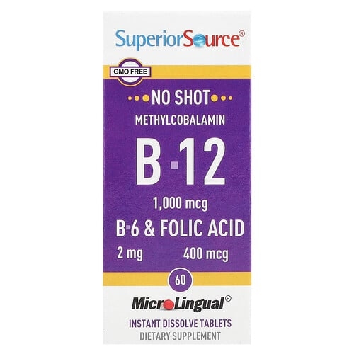슈프리어 소스 Superior Source, 메틸코발라민 B-12, B-6 및 엽산, MicroLingual® 즉시 용해되는 정제 60정 상세 이미지