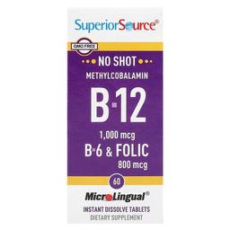 슈프리어 소스 Superior Source, 메틸코발라민 B-12, B-6 & 엽산, MicroLingual® 즉시 용해되는 정제 60정
