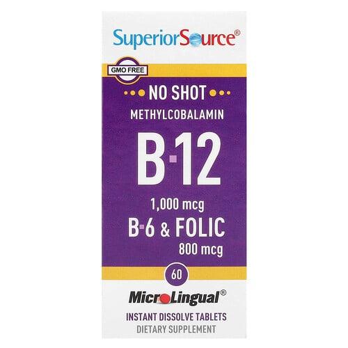 슈프리어 소스 Superior Source, 메틸코발라민 B-12, B-6 & 엽산, MicroLingual® 즉시 용해되는 정제 60정 상품 이미지