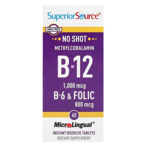 슈프리어 소스 Superior Source, 메틸코발라민 B-12, B-6 & 엽산, MicroLingual® 즉시 용해되는 정제 60정 상세 이미지