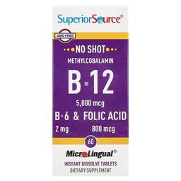 슈프리어 소스 Superior Source, 메틸코발라민 B-12, B-6 및 엽산, MicroLingual® 즉시 용해되는 정제 60정
