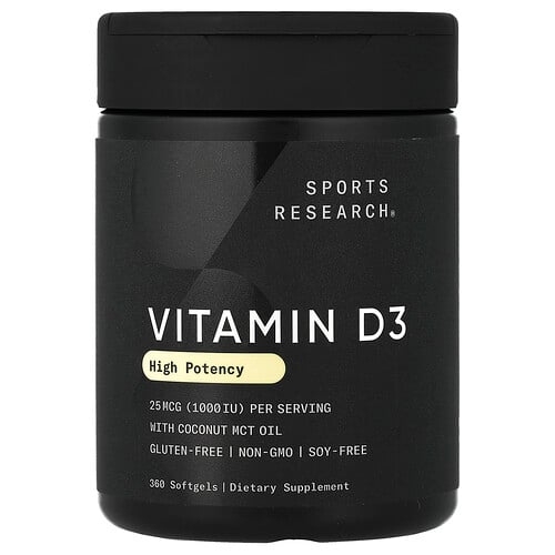스포츠 리서치 Sports Research, 비타민D3, 고효능, 25mcg(1,000IU), 소프트젤 360정 상세 이미지