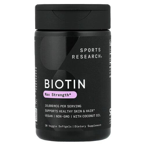 스포츠 리서치 Sports Research, 비오틴, 10,000mcg, 베지 소프트젤 30정 상품 이미지