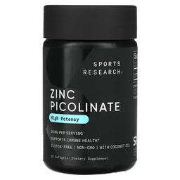 스포츠 리서치 Sports Research, 피콜린산 아연, 고효능, 30mg, 소프트젤 90정