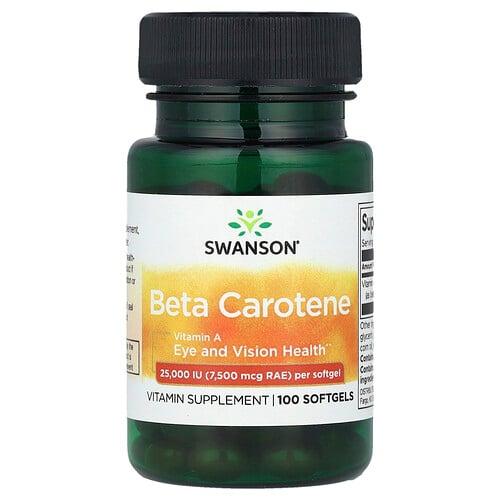 스완슨 비타민 Swanson Vitamins, 베타카로틴, 25,000IU(7,500mcg RAE), 소프트젤 100정 상품 이미지