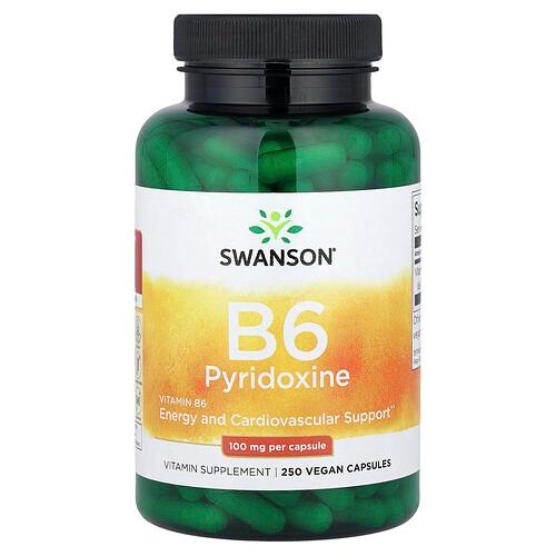 스완슨 비타민 Swanson Vitamins, 비타민B6 피리독신, 100mg, 베지 캡슐 250정 상품 이미지