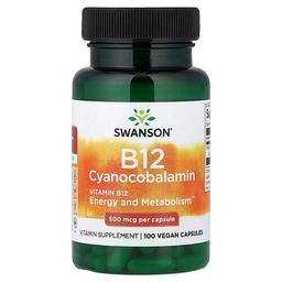 스완슨 비타민 Swanson Vitamins, 비타민B12, 500mcg, 베지 캡슐 100정