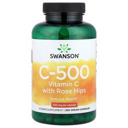 스완슨 비타민 Swanson Vitamins, C-500, 로즈힙 함유 비타민C, 베지 캡슐 250정