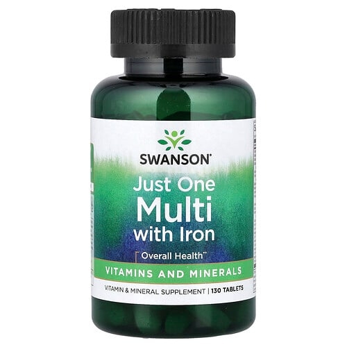 스완슨 비타민 Swanson Vitamins, Just One 멀티, 철분 함유, 130정 상세 이미지