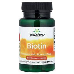 스완슨 비타민 Swanson Vitamins, 비오틴, 5,000mcg, 비건 캡슐 100정