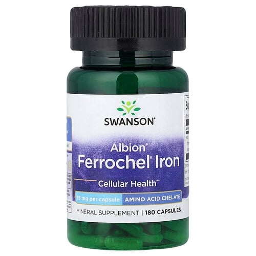 스완슨 비타민 Swanson Vitamins, Albion®, Ferrochel® 철분, 18mg, 캡슐 180정 상세 이미지