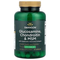 스완슨 비타민 Swanson Vitamins, 글루코사민, 콘드로이틴 및 MSM, 히알루론산 및 콜라겐 함유, 캡슐 90정