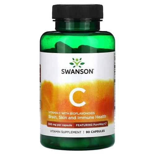 스완슨 비타민 Swanson Vitamins, 바이오플라보노이드 함유 비타민C, 500mg, 캡슐 90정 상세 이미지