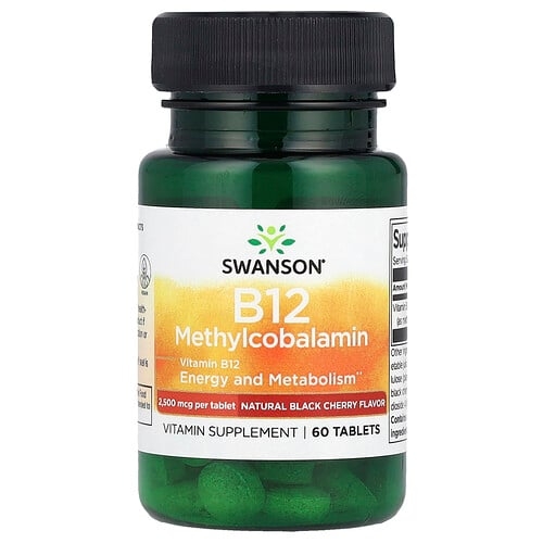 스완슨 비타민 Swanson Vitamins, 비타민B12 메틸코발라민, 천연 블랙 체리, 2,500mcg, 60정 상세 이미지