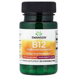 스완슨 비타민 Swanson Vitamins, B12 하이드록시코발라민, 혼합 베리, 1,000mcg, 츄어블 60정