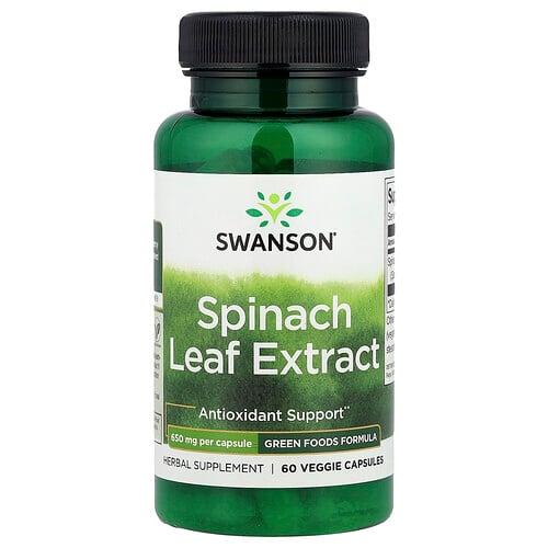 스완슨 비타민 Swanson Vitamins, 시금치 잎추출물, 650mg, 베지 캡슐 60정 상품 이미지
